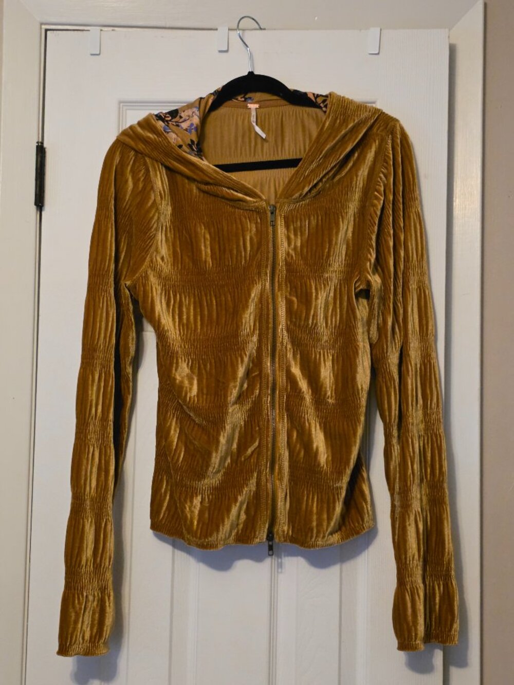Free People floral velvet zip hoodie